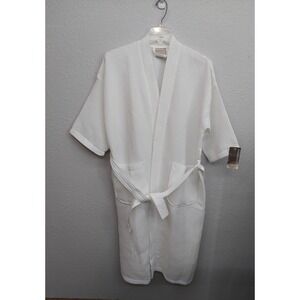 Monarch Robe One Size Fits Most White Belted Spa Waffle Hotel Pockets NEW